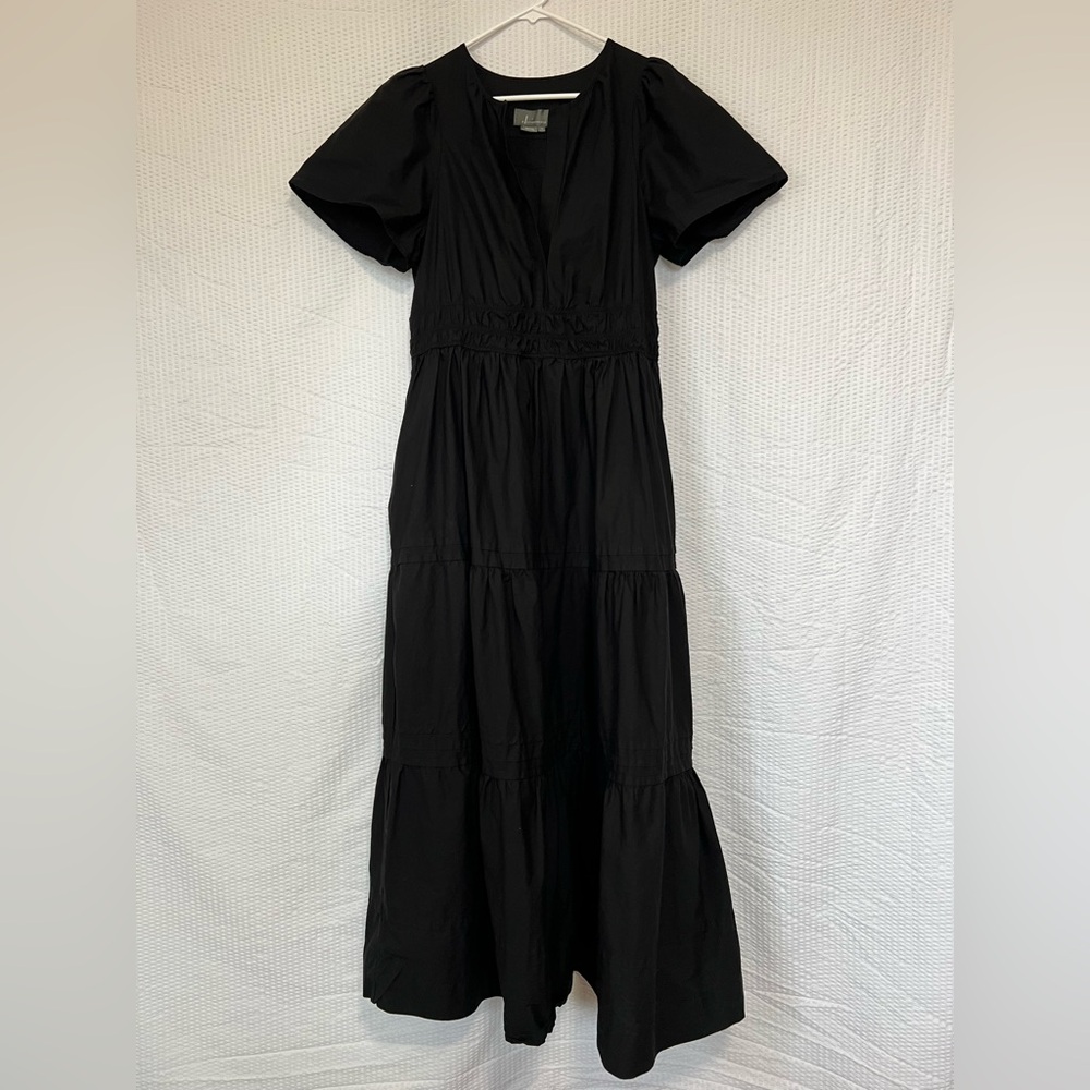 Anthropologie Women’s Black Cotton Somerset Tiered Maxi Dress